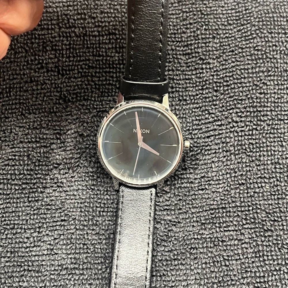 Nixon Silver and Black Leather Watch